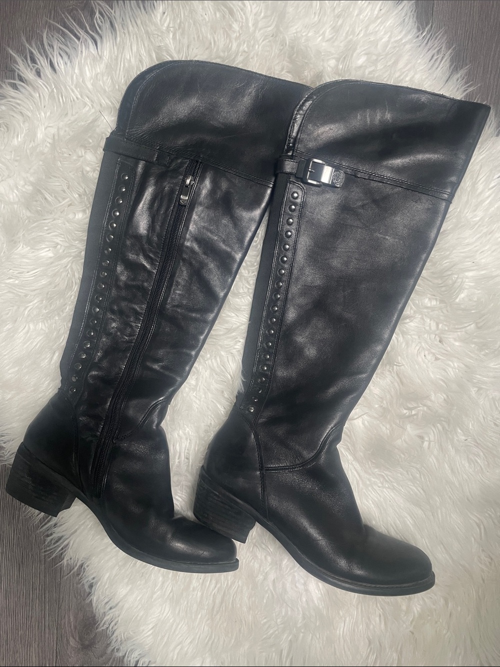 Vince Camuto Stud On Sides Classic black knee-high leather boots